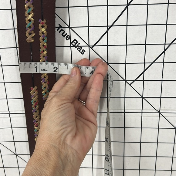 Lucky brand, leather, zigzag stitch accent, brass buckle belt S - Picture 11 of 12